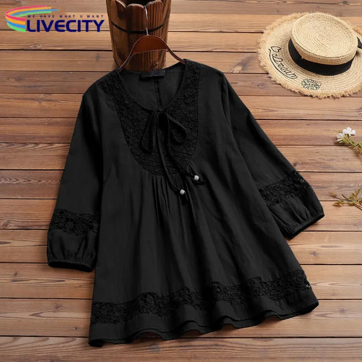Women%20T-shirt%20Lace-Up%20Plus%20Size%20Casual%20Lady%20Spring%20Blouse%20-%20Image%204