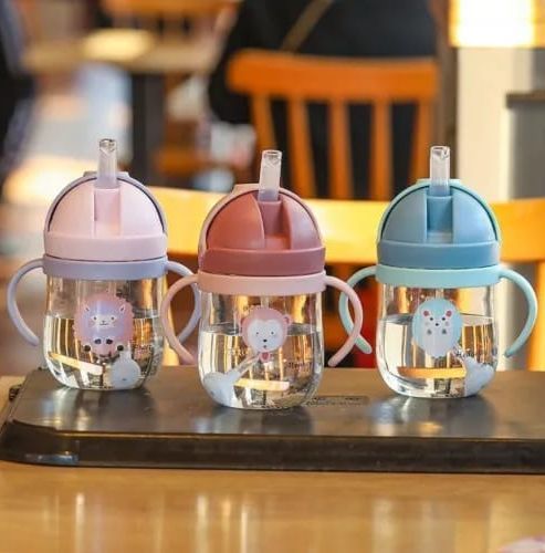 Baby Cups with Straw Bottle Drinking Water Kids Sippy Cup Handle Toddler Feeding Podazz