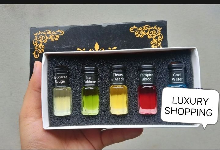 Perfume%20Type%20Attar%20Combo%20Pack%20(5%20piece%20-%20Vampire%20Blood,%20Ehsas%20Al%20Arabia,%20Baccarat%20Rouge,%20Cool%20Water,%20Irani%20Bakhoor)%20-%20Image%202