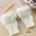 1 Pair Fashion Women Faux Rabbit Fur Hand Wrist Crochet Knitted Fingerless Gloves. 