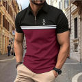 Polo T Shirt For Men Fashion Letter Printed Zipper Short Sleeve Shirts Casual Lapel Tops Summer Outdoor Loose Golf Wear Clothing KEEMEEUYZO.