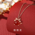 National tide sterling silver hugging dragon necklace female original dragon year red agate pendant high-end sense of net red clavicle chain jewelry. 