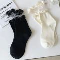 Xiaohongshu with the same black lace socks, girls' bow, mid-rise socks, thin with small leather shoes, jk socks, Lolita. 