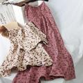 Sleeveless Dress Women Print Floral Spaghetti Strap Elastic Corduroy Sweet Students Beach Dresses High Street Style Simple Chic.