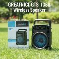 GREATNICE GTS-1360 Bluetooth, USB, TF Card Supported Wireless Speaker With FM Radio & Lighting Effects.