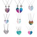 Hot Pink Blue Sequin Stitching Heart Broken Best Friends Necklace Pendant Chain BFF Friendship Jewelry Gifts For Kids 2PCS/Set. 