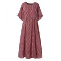 ZANZEA Women Flared Short Sleeve Summer T-Shirt Dress Polka Dot Long Maxi Dress.