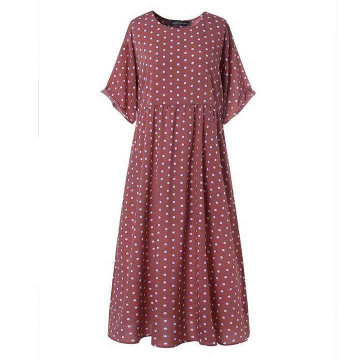 ZANZEA%20Women%20Flared%20Short%20Sleeve%20Summer%20T-Shirt%20Dress%20Polka%20Dot%20Long%20Maxi%20Dress%20-%20Image%204