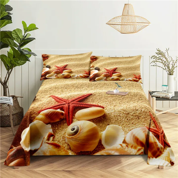 Sandy%20Beach%20Bedding%20Sheet%20Home%20Digital%20Printing%20Polyester%20Bed%20Flat%20Sheet%20With%20Pillowcase%20Print%20Bed%20Sheet%20-%20Image%202