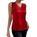 Summer Essential: Solid Color Satin V-Neck Sleeveless Tank Top for Women.