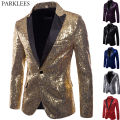 Shiny Gold Sequin Glitter Embellished Blazer Jacket Men Nightclub Prom Suit Blazer Men Costume Homme Stage Clothes For singers Wearhouse.