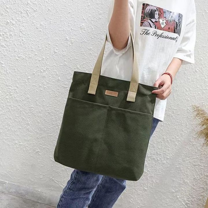 TAG%20Lifestyle%20Canvas%20Tote%20Bag/Fashionable%20Top%20Handle%20Olive%20Green%20Color%20With%202%20Big%20Outside%20Pocket%20and%20Zipper%20Enclosure%20for%20girls%20For%20University/College/Trendy%20Fashionable%20Women%20-%20Image%202
