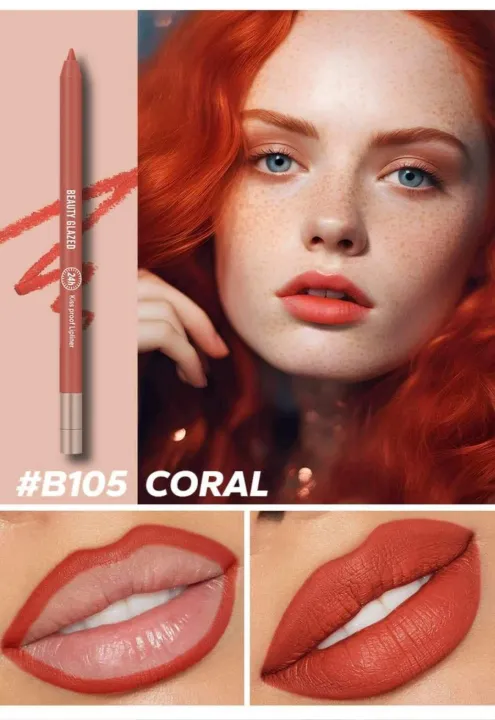 BEAUTY%20GLAZED%20Waterproof%20Matte%20Lip%20Liner%20Pencil%20For%20Lips%20Eyeliner%20Blush%20Smooth%20Easy%20To%20Wear%20Long%20Lasting%20Lip%20Glaze%20Pen%20Sketch%20Dye%20Tint%20Lipstick%20Lip%20Makeup%20-#B105%20CORAL%20-%20Image%202