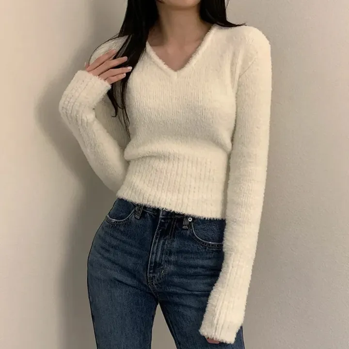 White%20Sweater%20Women%202023%20Autumn%20Winter%20Soft%20Warm%20Clothes%20Long%20Sleeve%20Pullover%20Sweaters%20V%20Neck%20Slim%20Knitted%20Crop%20Tops%20Pull%20Femme%20-%20Image%203
