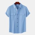 Cotton Linen Solid White Shirts for Men Summer Double Pocket Short Sleeve Casual Shirt Mens Business Holiday Breathable Camisas.