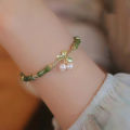 Fashion Light Luxury Retro Green Bamboo Joint Bracelet Women Romantic Imitation Pearl Pendant Bangle Jewelry Accessories Gifts Huiye. 