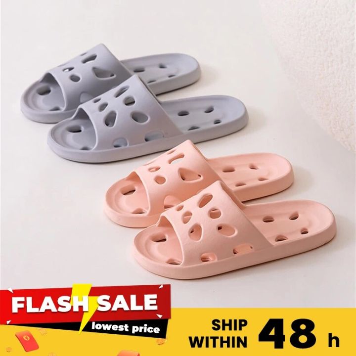 Summer Men Shower Slippers Slides Bathroom Leaking Non-Slip Indoor House Thick Bottom Hole Flip Flops Women Quick-Drying Slipper
