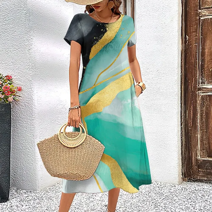 Summer%20Womens%20Dresses%203d%20Textured%20Print%20Short%20Sleeve%20Female%20Clothes%20Fashion%20Loose%20A-Skirt%202023%20New%20Oversized%20Lady%20Classy%20Dresses%20-%20Image%202