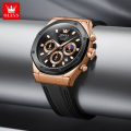 OLEVS Watch For Men Waterproof Original New Fashion Trendy Diamond Multifunction Chronograph Sport Silicone Strap Casual Calendar Luminous 9911.