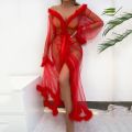 Women Robe Long Nightgown Bathrobe Sleepwear Feather Bridal Robe Lace Lingerie Night Wear Bathrobes Mesh Sheer See Through Robe.