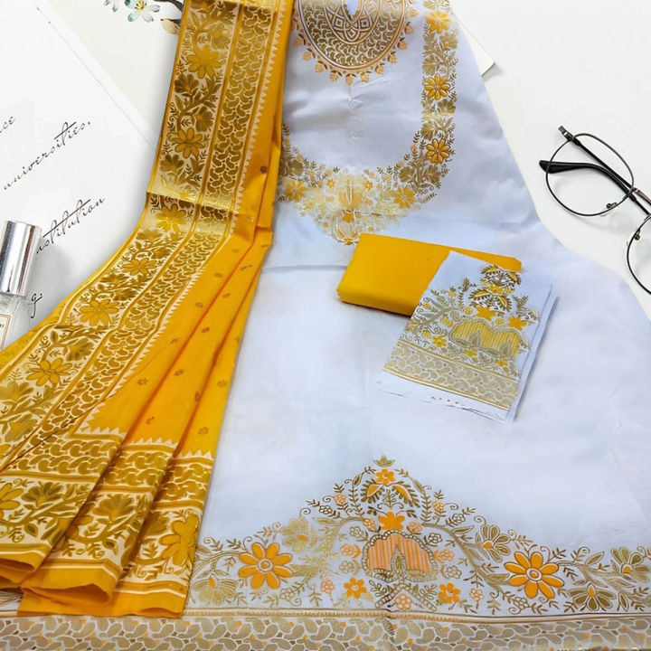 Boishakhi and Eid Collection - Cotton Unstitched Screen Print 3-Piece Set for Women