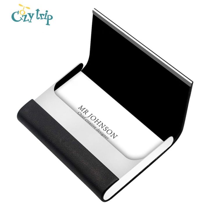 Luxury PU Leather Business Card Holder with Magnetic Buckle Slim Pocket Name Card Holder Stainless Steel Credit Card ID Case