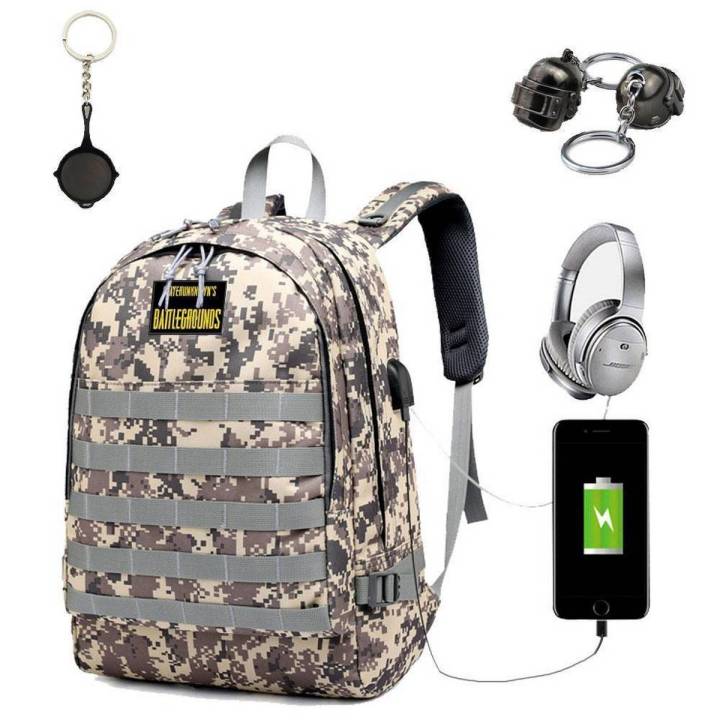 PUBG Backpack Travel Bag Hiking Bag Camping Bag Rucksack Waterproof Travel Backpack With USB Charging Port Headphone Interface Fits Under 18 Inch Laptop Notebook PUBG Level 3 Bag Daraz .bd