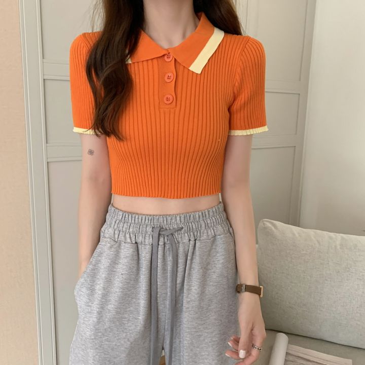 Knitted%20sweater%20for%20women,%20short-sleeved%20summer%20polo%20shirt%20with%20lapel%20for%20small%20people,%20slim%20fit,%20navel-baring%20short%20fashion%20high-waisted%20top%20-%20Image%205