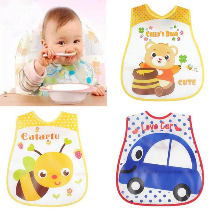Cartoon Faced Plastic Waterproof Bibs for Baby -1 PCS (( Color as per stock ))