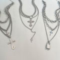 Hot Selling Alloy Vintage Pearl Cross Pendant With Punk Versatile Multi-layer Sweater Necklace For Women and Men. 