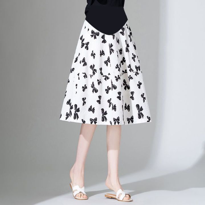 Bow%20Print%20Chiffon%20Skirt%20Maternity%20Dress2023Loose%20High%20Waist%20Drooping%20Mid-LengthaLine%20Skirt%20Belly%20Support%20Skirt%20-%20Image%203