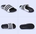 Men’s Adidas-PUMA Style Black & White Slide Slippers – Lightweight, CoMen’s Black & White Striped Casual Slides –.