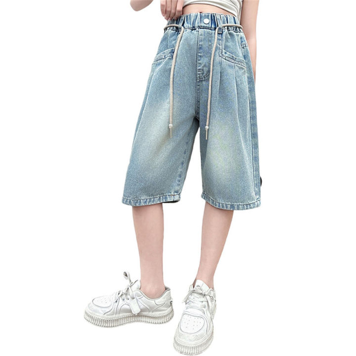 2421%20Distressed%20Jeans%20Summer%20Fashion%20Girls%20Denim%20Shorts%20Wear%20Through%20Youth%20Jeans%20Student%20Children's%20Denim%20Cropped%20Pants%20-%20Image%206
