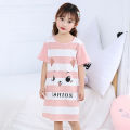 Girls' Nightdress Children's Summer Clothing Short-Sleeved Cotton Dress Little Girl Thin Pajamas Princess Children's Loungewear. 