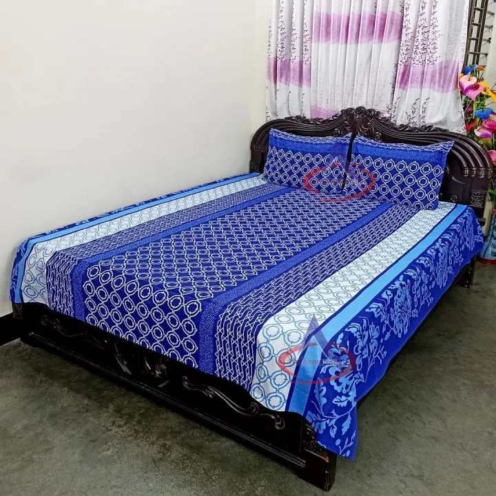 Cotton%20Print%207.5/8.5%20Feet%20Double%20King%20Size%20Bedsheet%20Set%20With%20Two%20Pillow%20Covers%20-%20Image%202