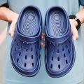 Summer Men Sandals Platform Clogs Beach Slippers Men Shoes Aqua Breathable Hollow Out Garden Slippers Foam Runners blue. 