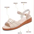 Summer Genuine Leather Lady Mom Sandals Middle-Aged Women's Shoes Flat Soft Bottom New plus Size 45 Middle-Aged and Elderly Sandals 44. 
