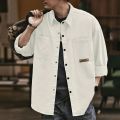 Men Spring Fall Shirt Autumn Shirt Loose Long Sleeves Lapel Vintage Korean Style Casual Solid Color Spring Coat Male Clothes. 