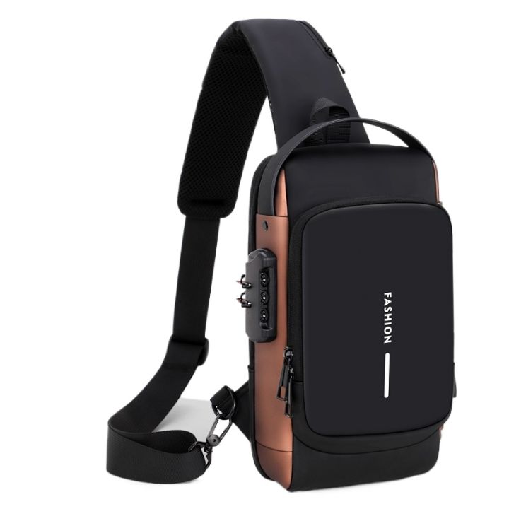 Multipurpose Patent Leather Chest Bag Biker Bag - Waterproof Men's Travel Bags to Keep Your Belongings Safe - Chest Bags with Charging