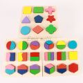 Kids Geometric Shape and Color Matching Learning Toy Wood 3D Puzzles Baby Montessori Educational Wooden Toys for Children. 