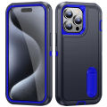 3 In 1 Full Cover Shockproof Phone Case With Stand For iPhone 15 Pro Thick Hard Phone Casing Contrasting Colors Fashion Phone Cover Shell.