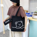 Large Capacity Canvas Bag Eco-friendly Canvas Zippered Cartoon Tote Bag 2-in-1 2 In 1 Design Student Handbag for Casual Use Fashion Accessory Shopping Bag Daily Carry Casual Wear School Bag Women's.