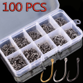 100Pcs Fishing Hooks Set Carbon Steel Single Circle Fishing Hook Fly Fishing Jip Barbed Carp Hooks Sea Tackle Accessories Eatop. 