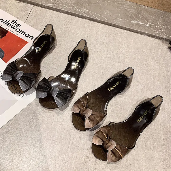 Bow%20Sandals%20Women's%20Clear%20Korean%20Version%20Flat%20Fish%20Mouth%20Beach%20Shoes%20Casual%20Vacation%20Bow%20Plastic%20Jelly%20Shoes%20-%20Image%203