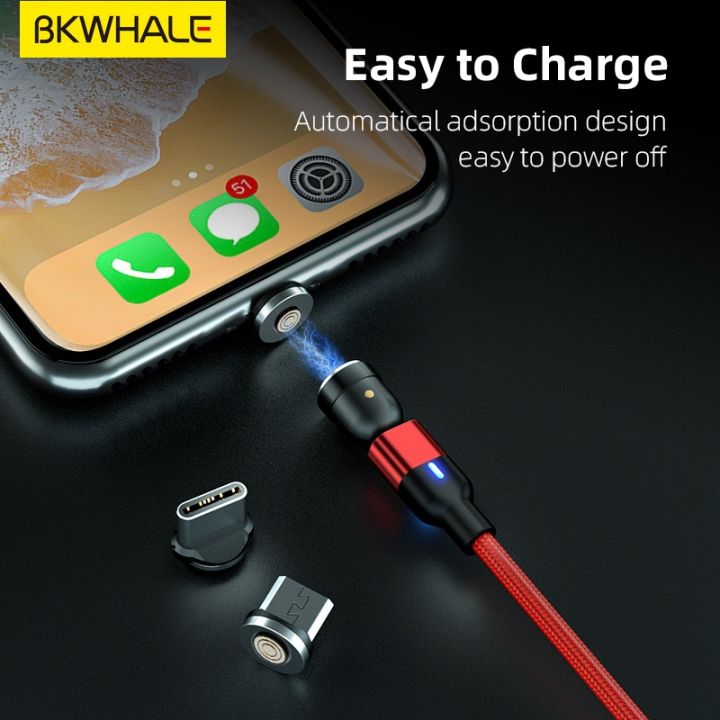 BKWHALE%20540%20Rotate%20Charge%20Magnetic%20Micro%20USB%20/%20Type%20C%20Fast%20Cable%20With%20LED%20Indicator%20Magnet%203A%20Charger%20Data%20Cable%20-%20Image%207