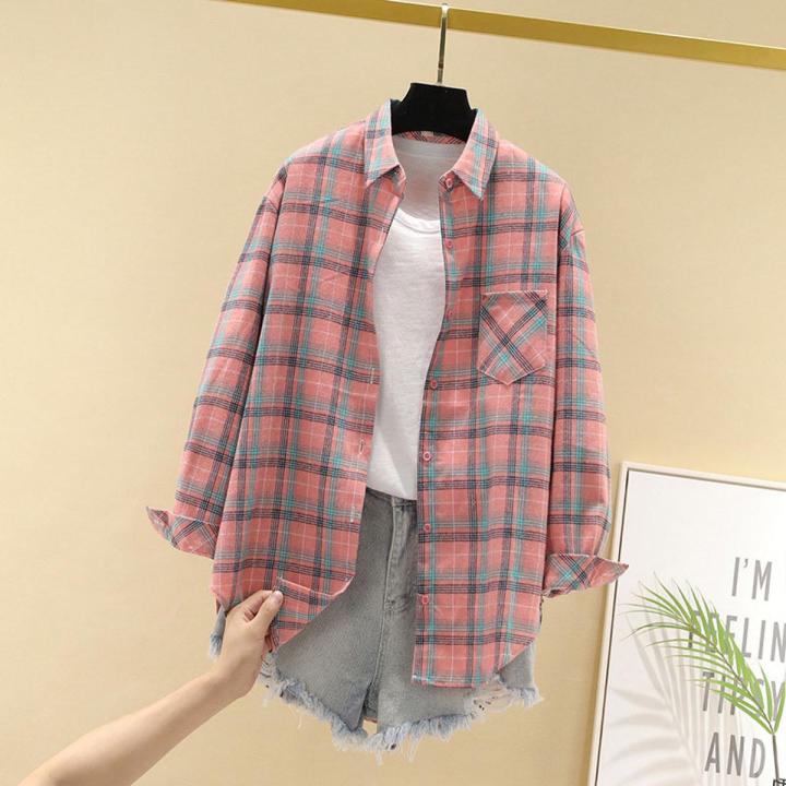 Plaid shirt women new Korean style all-match blouse loose long sleeve shirt