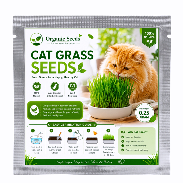 Organic Cat Grass Seed Pack - Healthy Lawn for Cats, Pet Greens, New, Ideal for Outdoor/Indoor Use