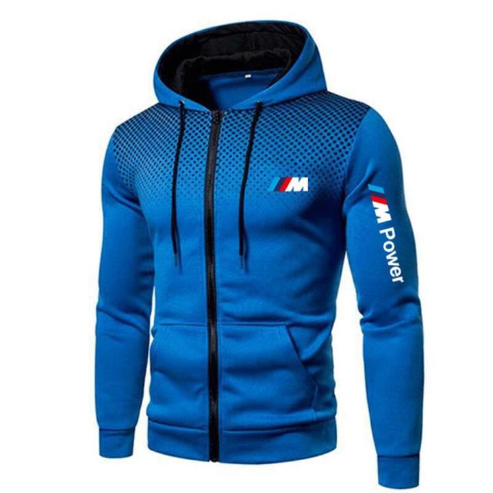 Men's Casual Hooded Sweatshirt BMW Printed Zipper Sweatshirt Large Size Brand Sportswear High Quality Casual Sportswear New