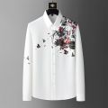 2023 Spring Flower Rhinestone Shirts Men Slim Fit Casual Shirts Long Sleeve Business Dress Shirts Streetwear Social Party Tuxedo.