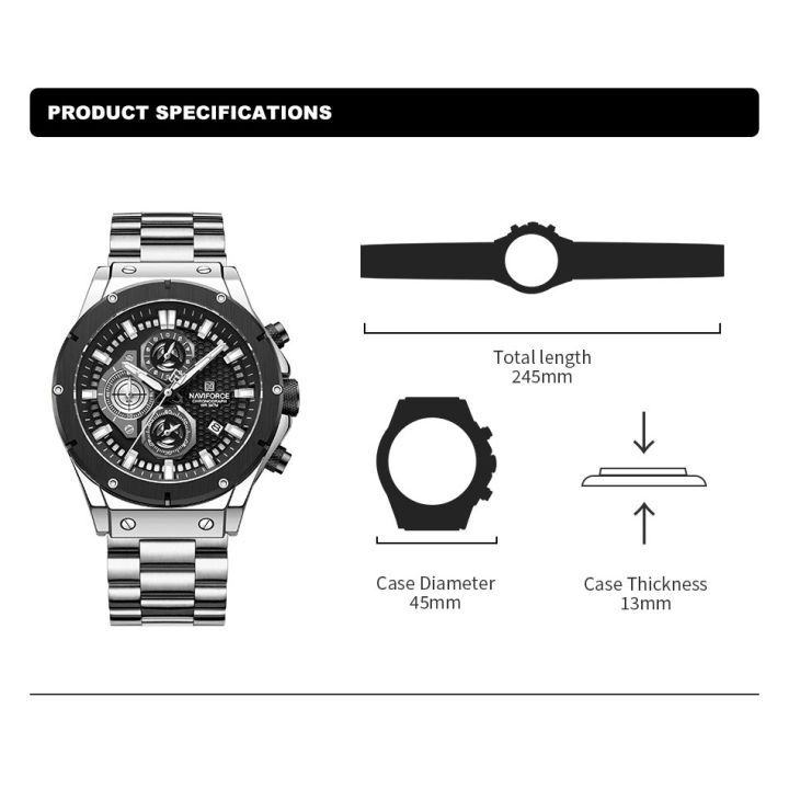 NAVIFORCE%20Brand%20Men's%20Luxury%20Watches%20Stainless%20Steel%20Strap%20Fashion%20Casual%20Chronograph%20Waterproof%20Quartz%20Wristwatch%20Reloj%20Hombre%20-%20Image%202